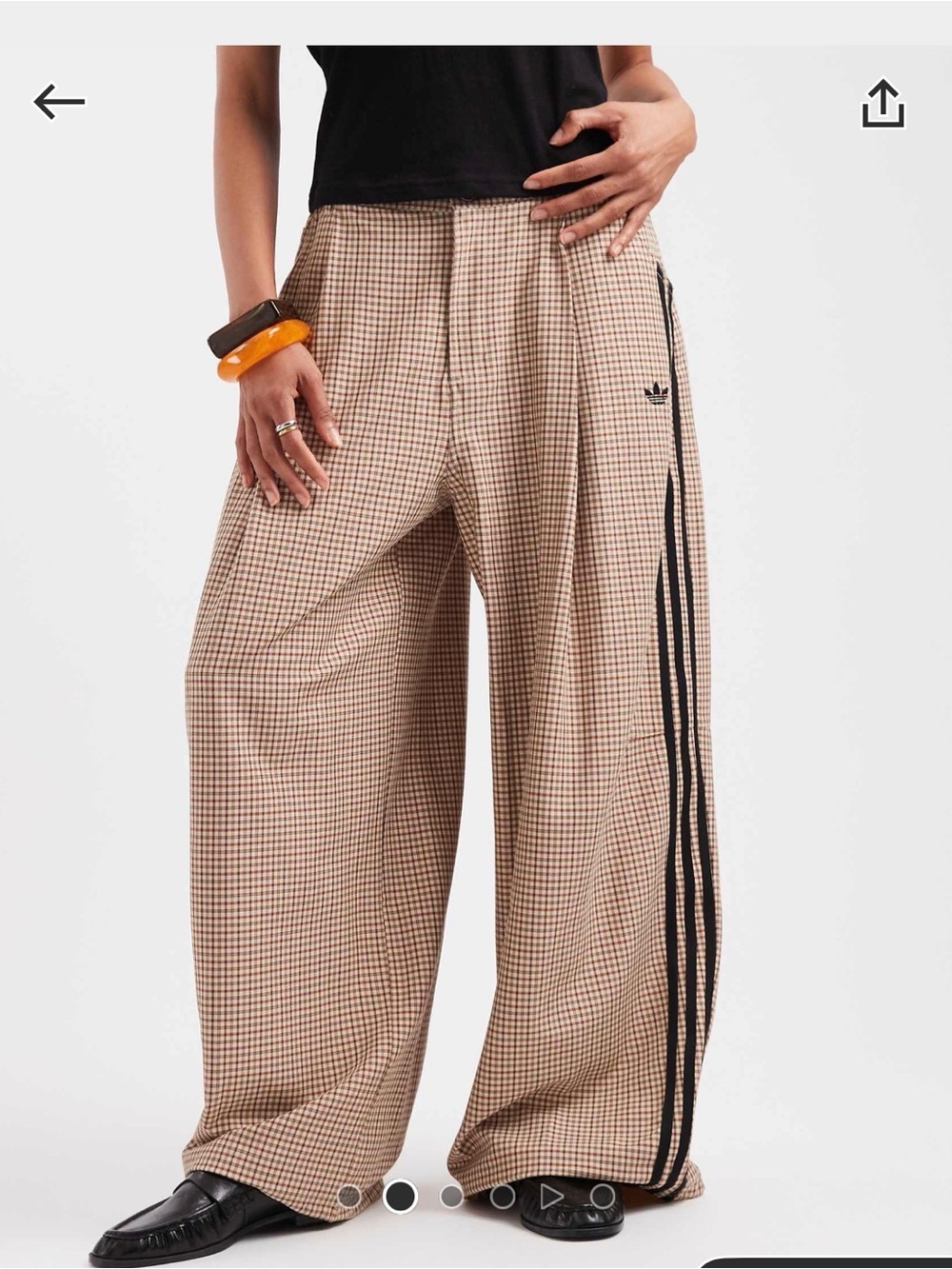 adidas Wide-Leg Gingham Track Pants in Beige with Black Stripes💕 SOLD OUT ONLINE